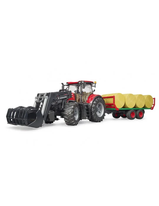 Bruder 03198 traktor CASE IH Optum 300 CVX s čelným nakladačom a prepravníkom balíkov
