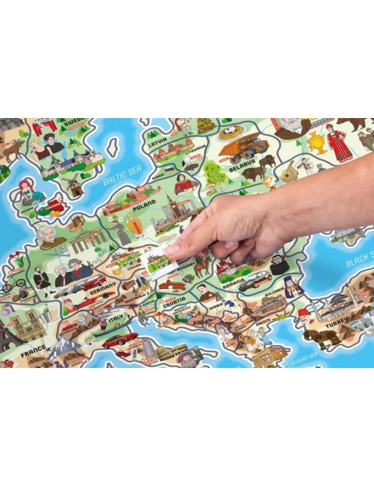 Woody 91231 Drevená Magnetická mapa Európy spoločenská hra 3 v 1 v AJ