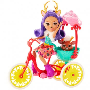 Mattel FJH11-GJX30 Enchantimals Herný set na kolesách Denissa na bicykli s jelenčaťom