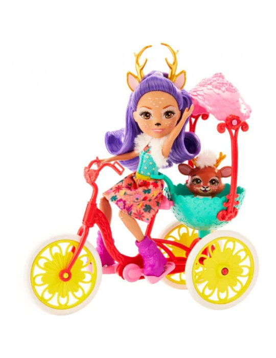 Mattel FJH11-GJX30 Enchantimals Herný set na kolesách Denissa na bicykli s jelenčaťom