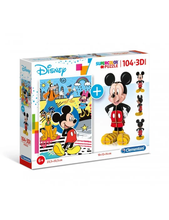 Clementoni 20157 Puzzle 104 + 3D Disney Mickey 