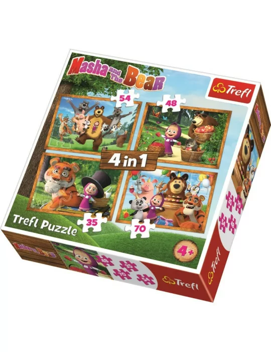 Trefl 34329 Puzzle 4v1 Máša a Medveď