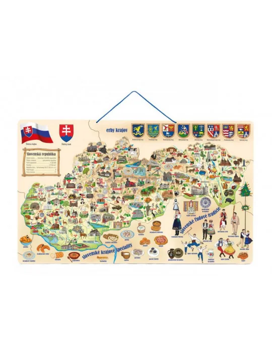 Woody 91233 Magnetická mapa Slovenska s obrázkami a spoločenská hra 3v1