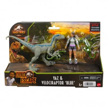 Mattel GWM24-HBY64 Jurassic World Dino Escape Človek a dinosaurus - Yaz a Velociraptor Blue