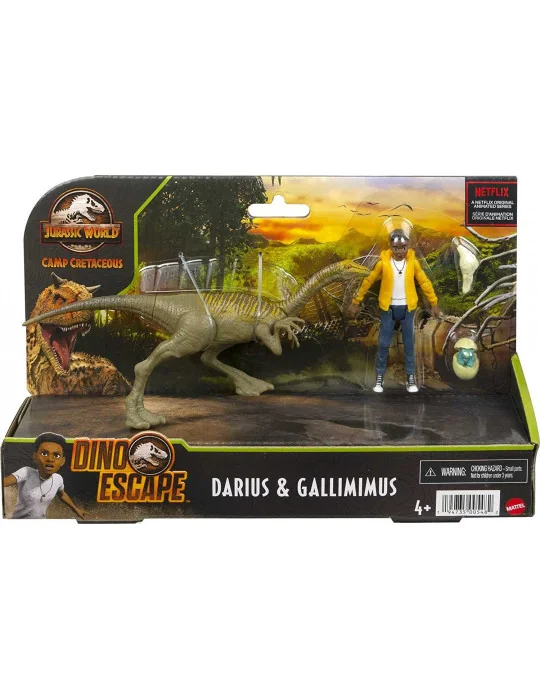 Mattel GWM24-HBY63 Jurassic World Dino Escape Človek a dinosaurus - Darius a Gallimimus