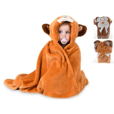 Plyšová detská deka zvieratko s kapucňou 100x75cm 3 druhy