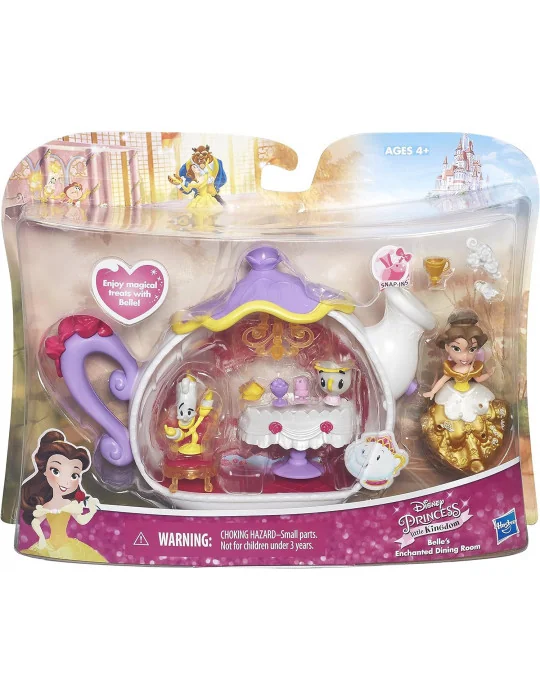Hasbro B5344 Disney Princess Mini hrací set s bábikou - Popoluška s tekvicovým kočom, Bell Kráska s jedálňou