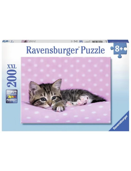 Ravensburger 12824 Puzzle 200 XXL dielikov Roztomilé mačiatko na ružovej deke 