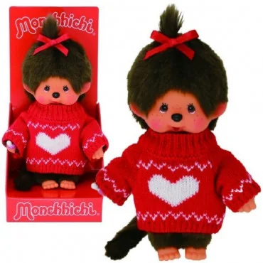 Monchhichi 252756 Mončiči Dievča v červenom pulovri so srdiečkom 20 cm