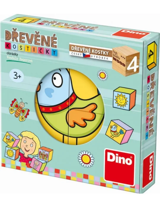 Dino 640016 Drevené obrázkové kocky pre najmenšie detičky 4ks