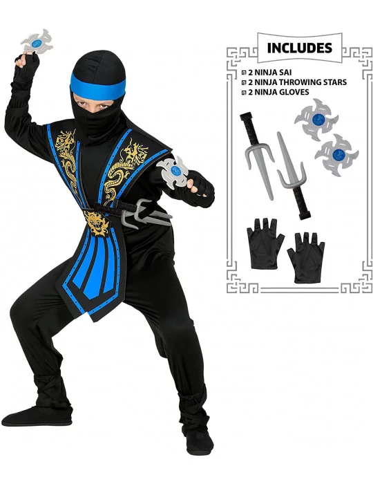 Widmann 386586 - Kostým modrý ninja s drakom 128 S