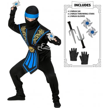 Widmann 38658 - Kostým modrý ninja s drakom 158 L