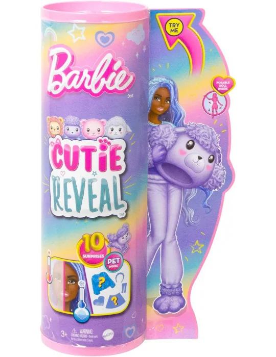 Mattel HKR02 Barbie Cutie reveal barbie bábika pastelová edícia Pudlík