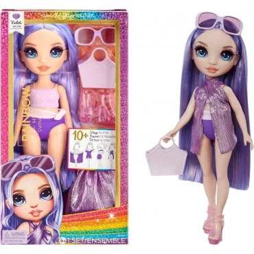 MGA 507314 Rainbow High Swim Fashion bábika Violet v plavkách