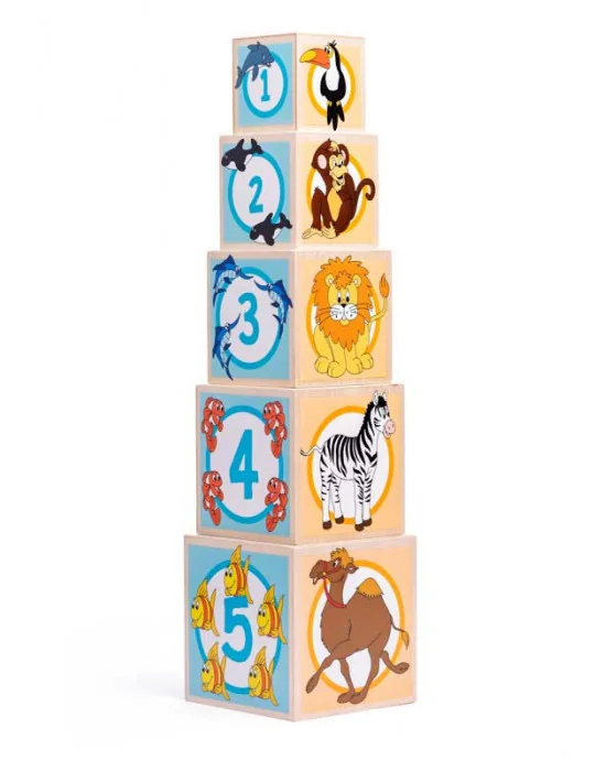 Woody 95005 Drevená veža z 5 kociek zvieratká