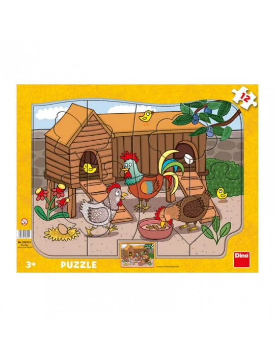 Dino 303102 Puzzle Zvieratká kurník 12 ks na doske