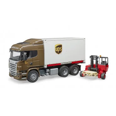 Bruder 03581 nákladné auto Scania-R UPS s vysokozdvižným vozíkom
