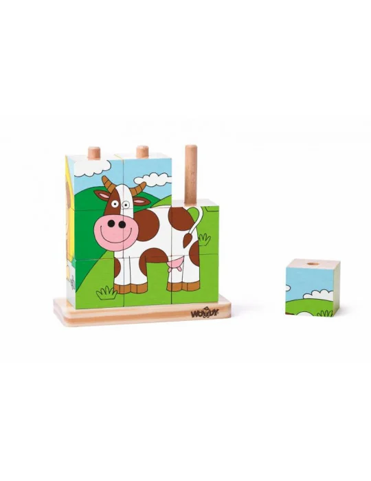 Woody 93055 Drevené obrázkové kocky navliekacie - domáce zvieratá