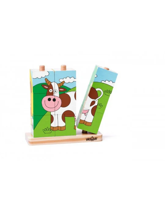 Woody 93055 Drevené obrázkové kocky navliekacie - domáce zvieratá