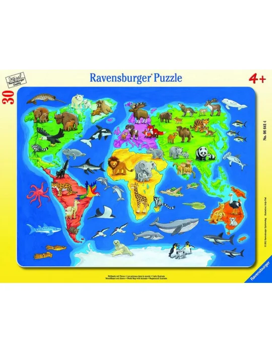 Ravensburger 06641 Puzzle na doske Mapa sveta so zvieratami 30 dielov