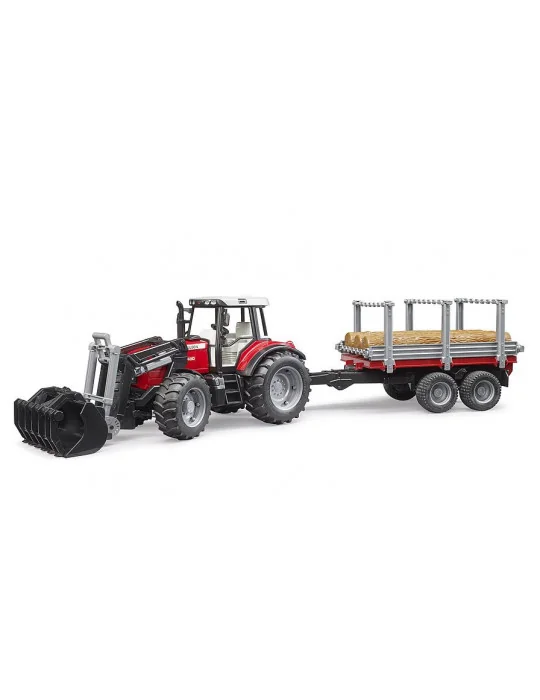 Bruder 02046 traktor Massey Ferguson 7480 s čelným nakladačom a prepravníkom dreva