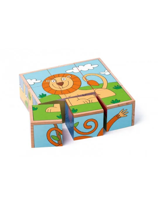 Woody 93056 Drevené obrázkové kocky 3 x 3 - exotické zvieratá