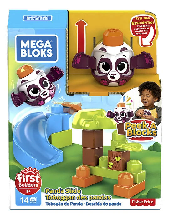 Mattel GKX66 Mega Bloks Peek A Blocks šmykľavka s pandou