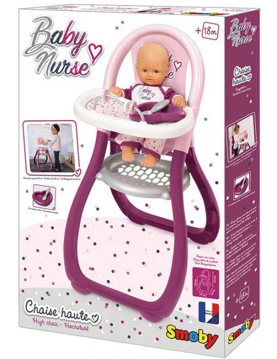SMOBY Baby Nurse Jedálenská stolička pre bábiky s tanierikom a lyžičkou